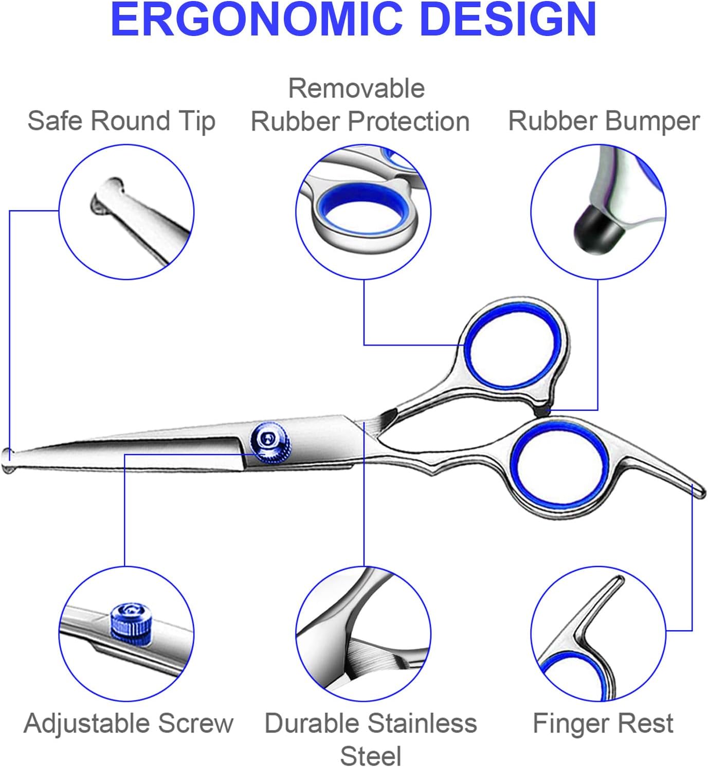 Professional 6 in1 Dog Grooming Scissors Kit, Titanium Coated Dog Scissors for Grooming, Grooming Shears Kit for Dogs Cat Pet at Home