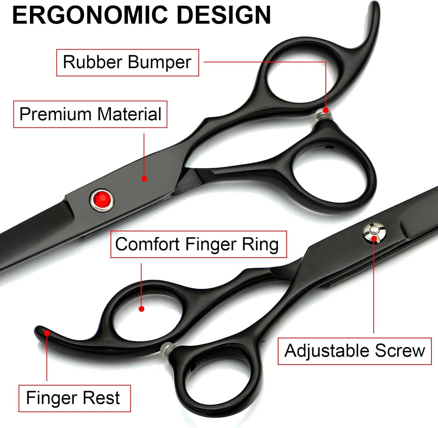 Professional Dog Grooming Scissors Kit Black 6 in 1, Dog Shears for Grooming 6CR Premium Stainless Steel Grooming Scissors Kit