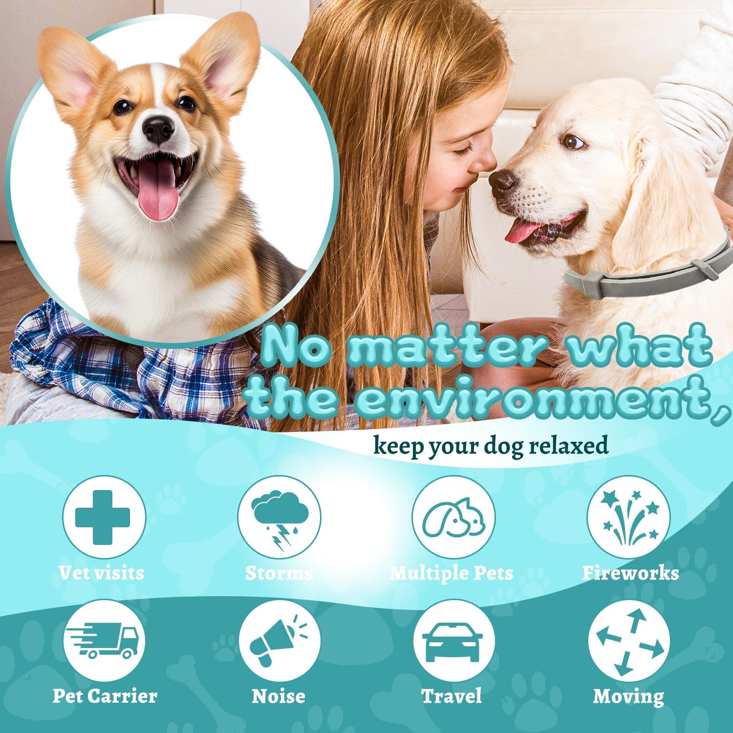 Calming Collars for Dogs, 4 Packs Dog Calming Collar Contains Long Lasting Pheromone for 60 Days, Separation/Stress/Anxiety Relief for Dogs, Adjustable for Small Medium Large Dog (Grey)