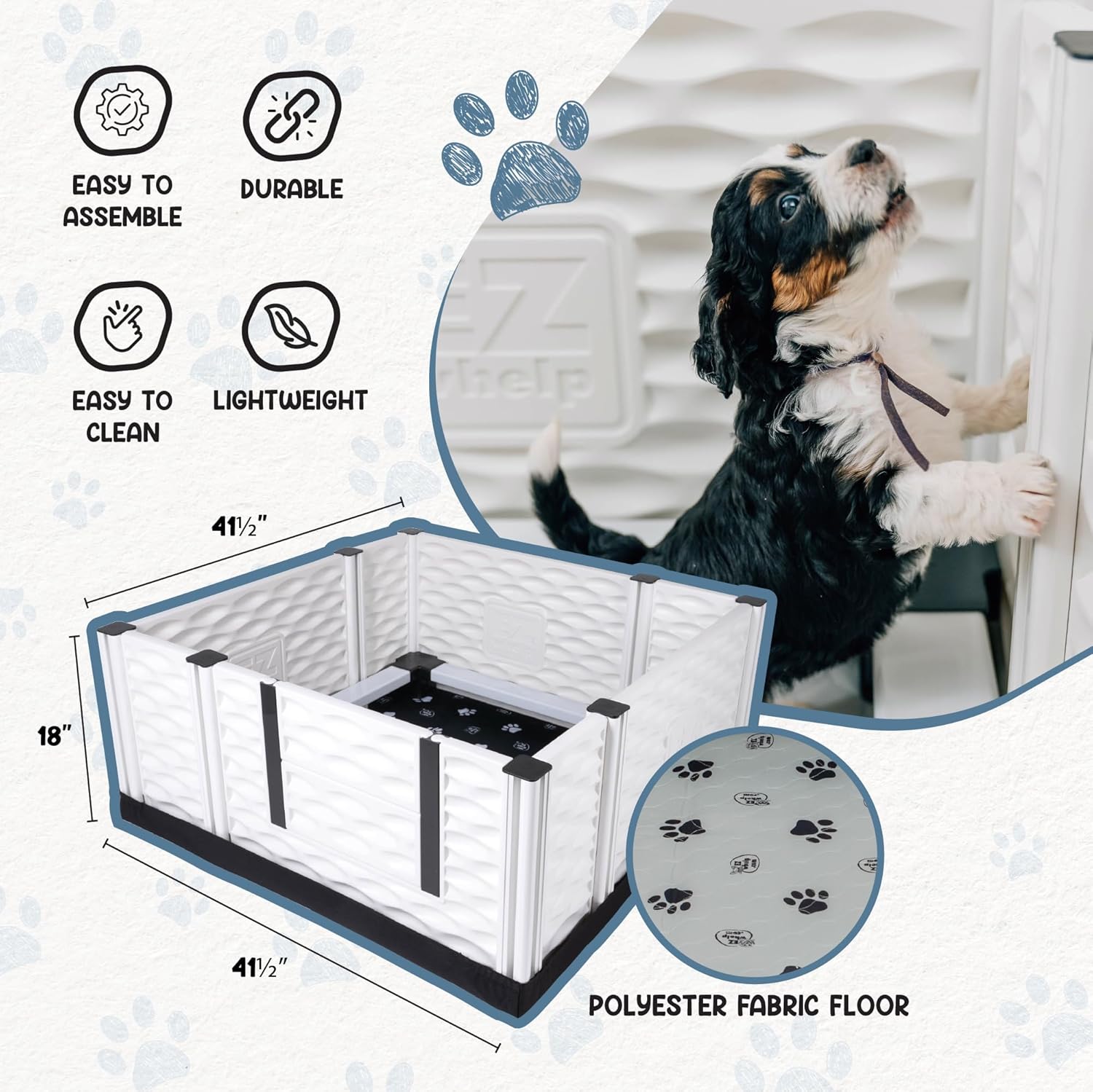 EZwhelp EZclassic Medium Dog Whelping Box with Rails, 38" x 38" x 18", Gray Pad