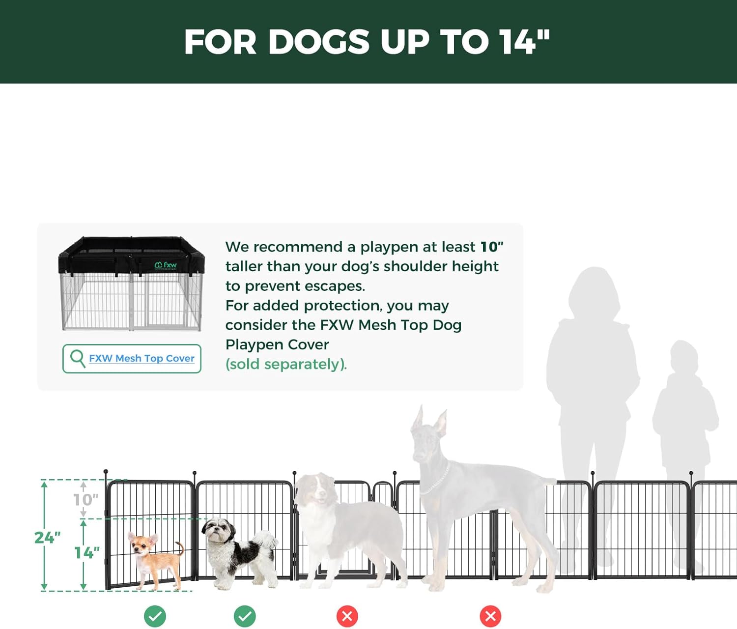 FXW Rollick Unleashed Dog Playpen for Indoor, Yard, RV Camping, 24 inch 8 Panels for Small and Puppy Dogs, Black Patented