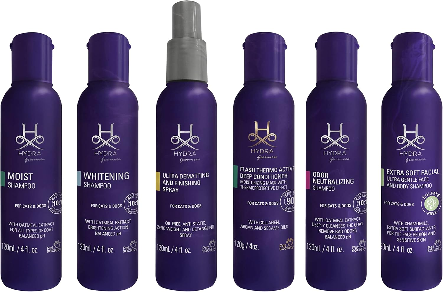 Hydra Professional Experience, Shampoo, Conditioner, and Sprays, Dog and Cat Grooming Supplies, 6-Bottle Set