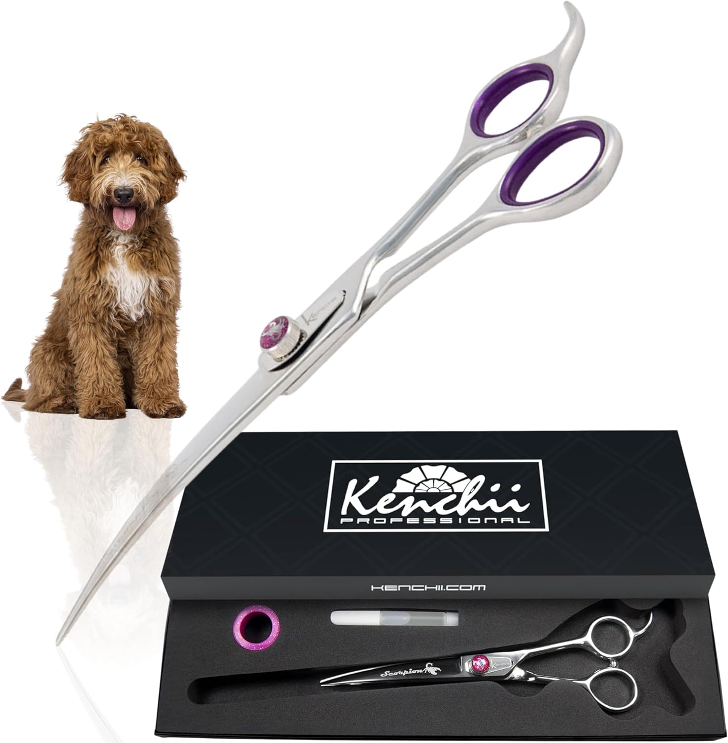 Kenchii Scorpion 7 Inch, Curved Grooming Scissors for Dogs and Pets