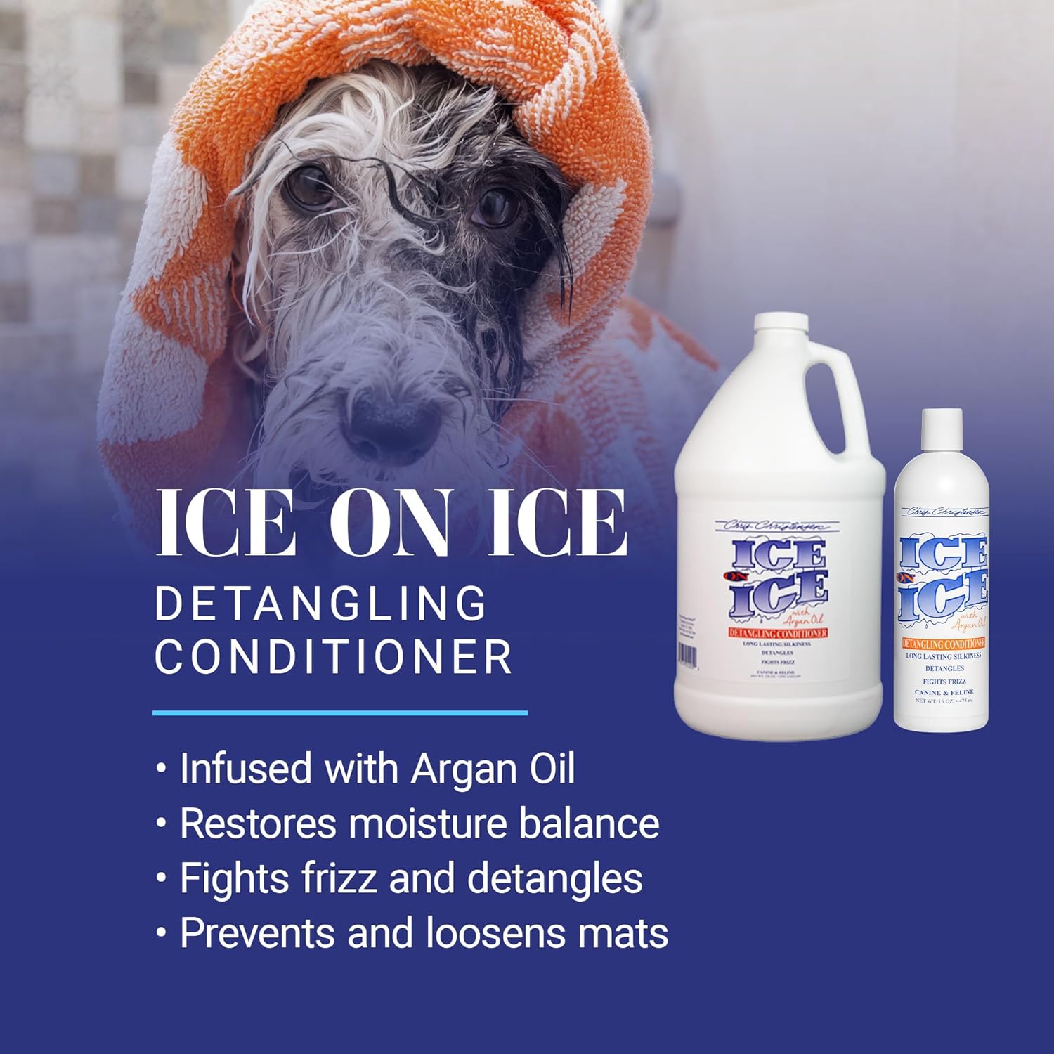 Chris Christensen Ice on Ice Detangling Dog Conditioner, Groom Like a Professional, De-matts, Moisturizes, Creates Long Lasting Silkiness