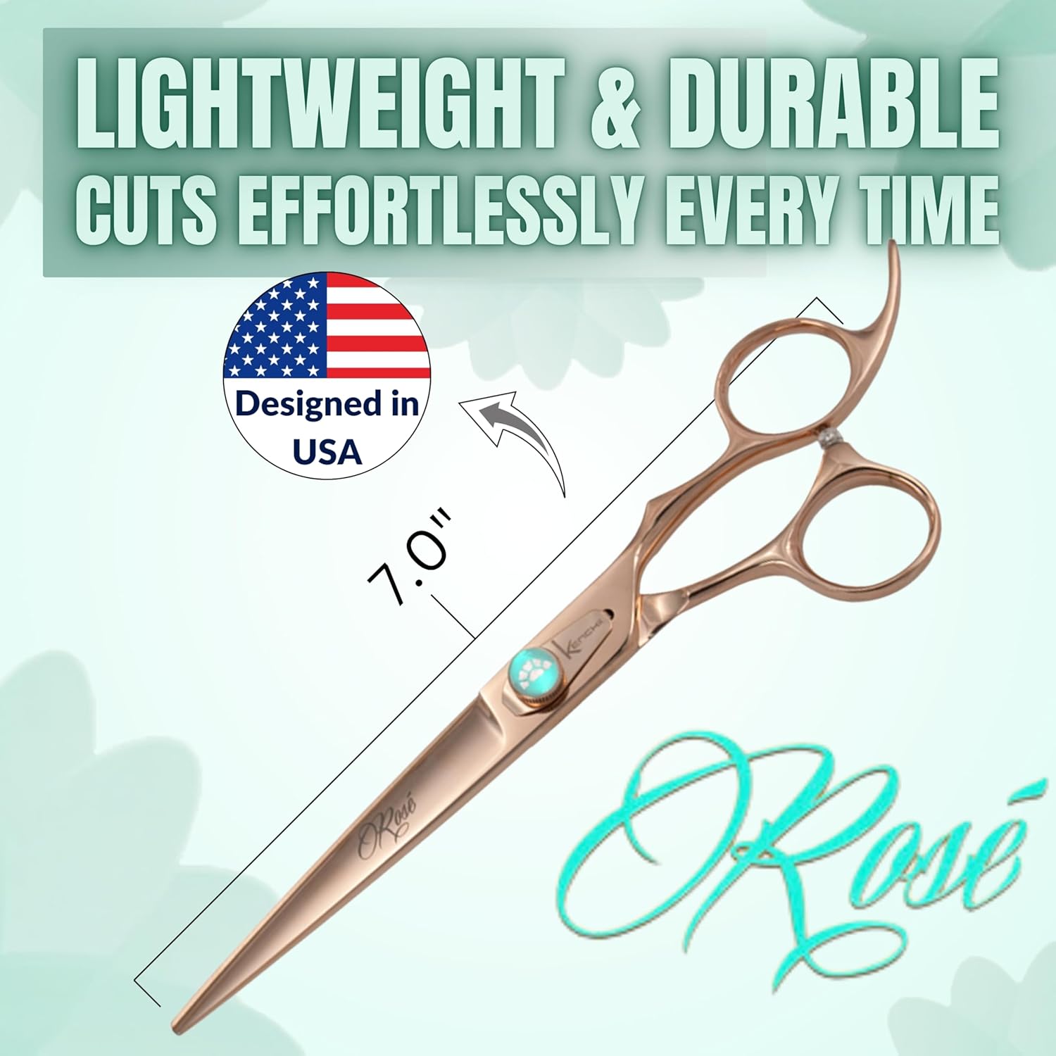 Kenchii Rose Dog Grooming Scissors, 7 Inch Straight Shears, Dog Scissors for Grooming