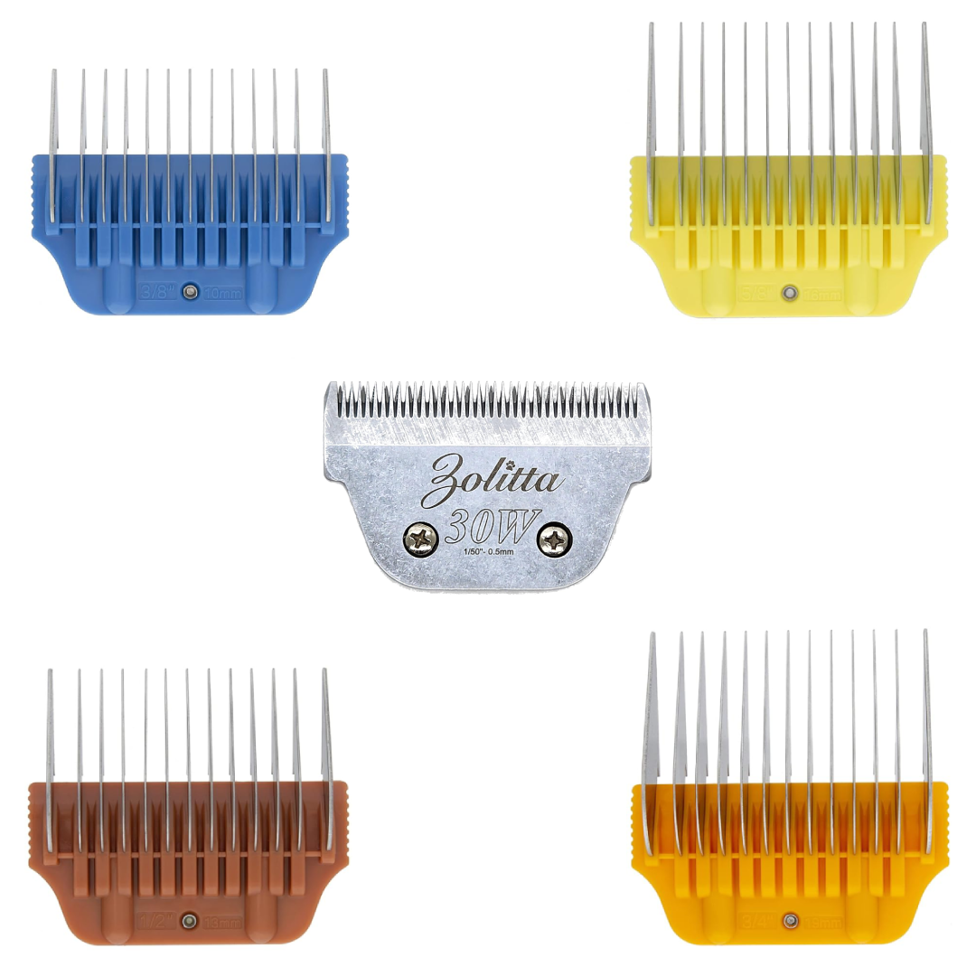 Set 1/4 Four Attachment Combs and #30W Wide blade