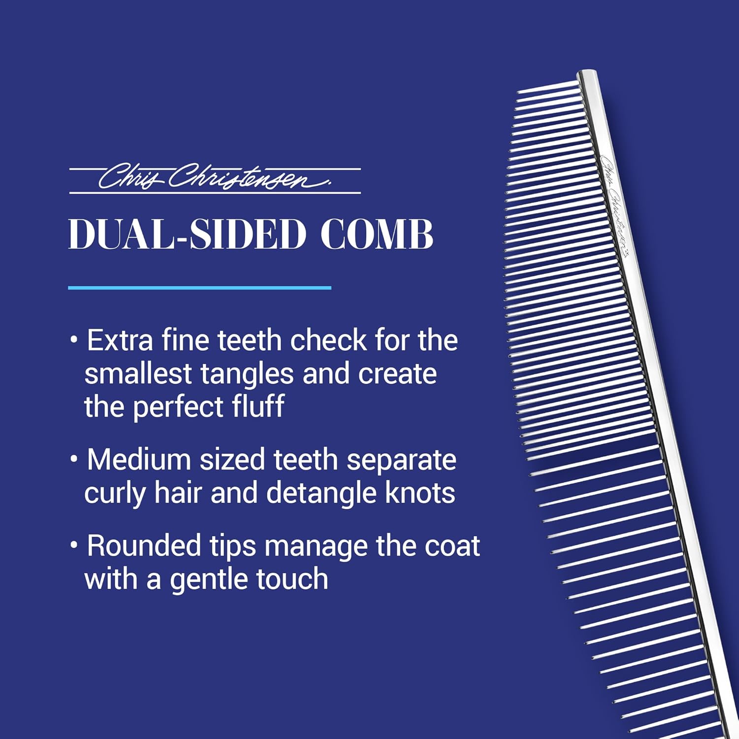 Chris Christensen 00C 6.5 in Crescent Coarse/Fine Finishing Butter Comb, Groom Like a Professional, Rounded Corners Prevent Friction and Breakag