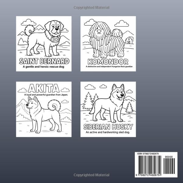 Working Group Coloring Book: Fun and Relaxing Coloring Book Featuring Working Dog Breeds for Kids and Adults — Bold Outlines, Simple Backgrounds, Easy ... Husky, Rottweiler, Saint Bernard and More!
