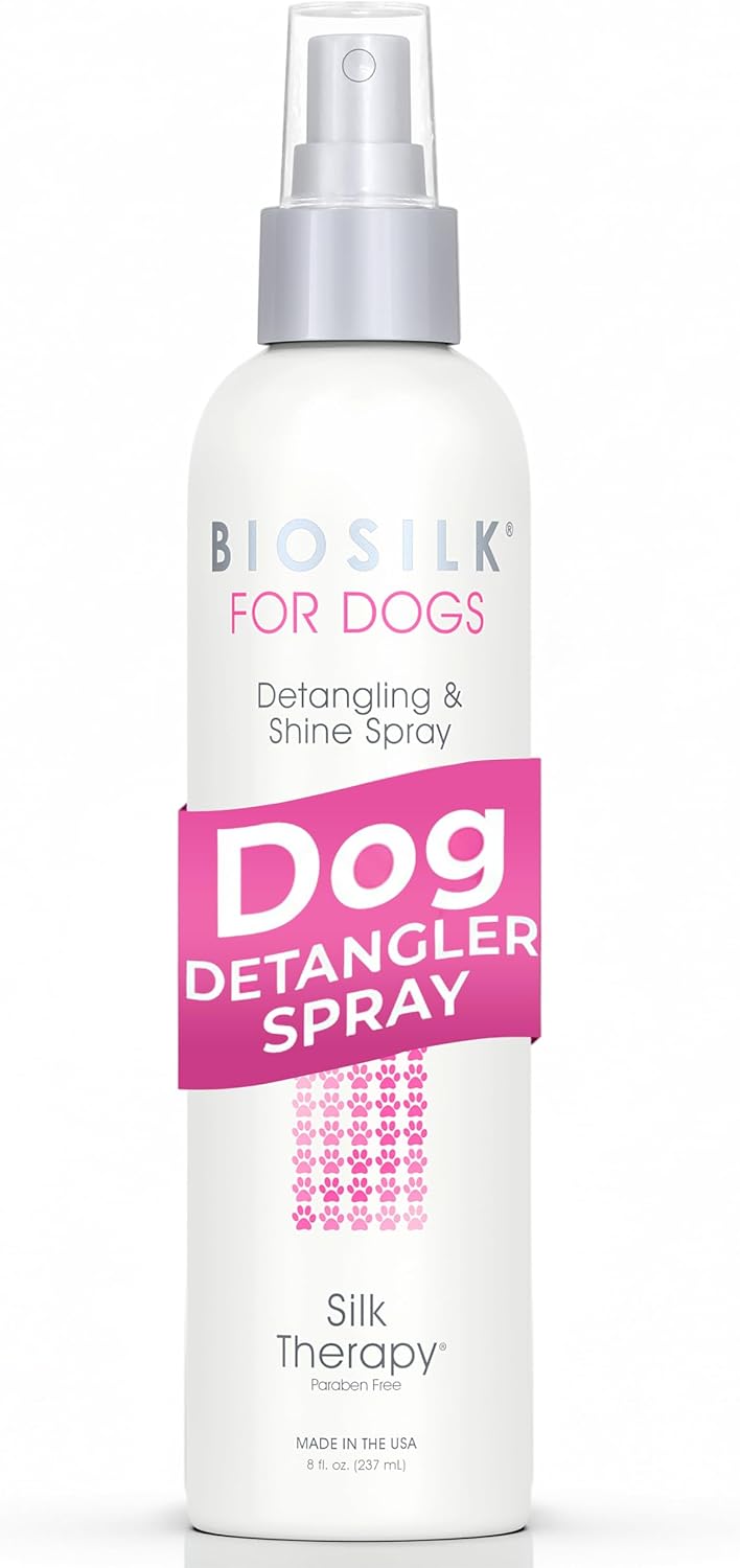 BioSilk for Dogs Detangling Spray with Shine Support, Lightweight Leave In Grooming Mist that Helps Smooth Coats, Detangle, and Add Shine Without Buildup, 8 Fl Oz