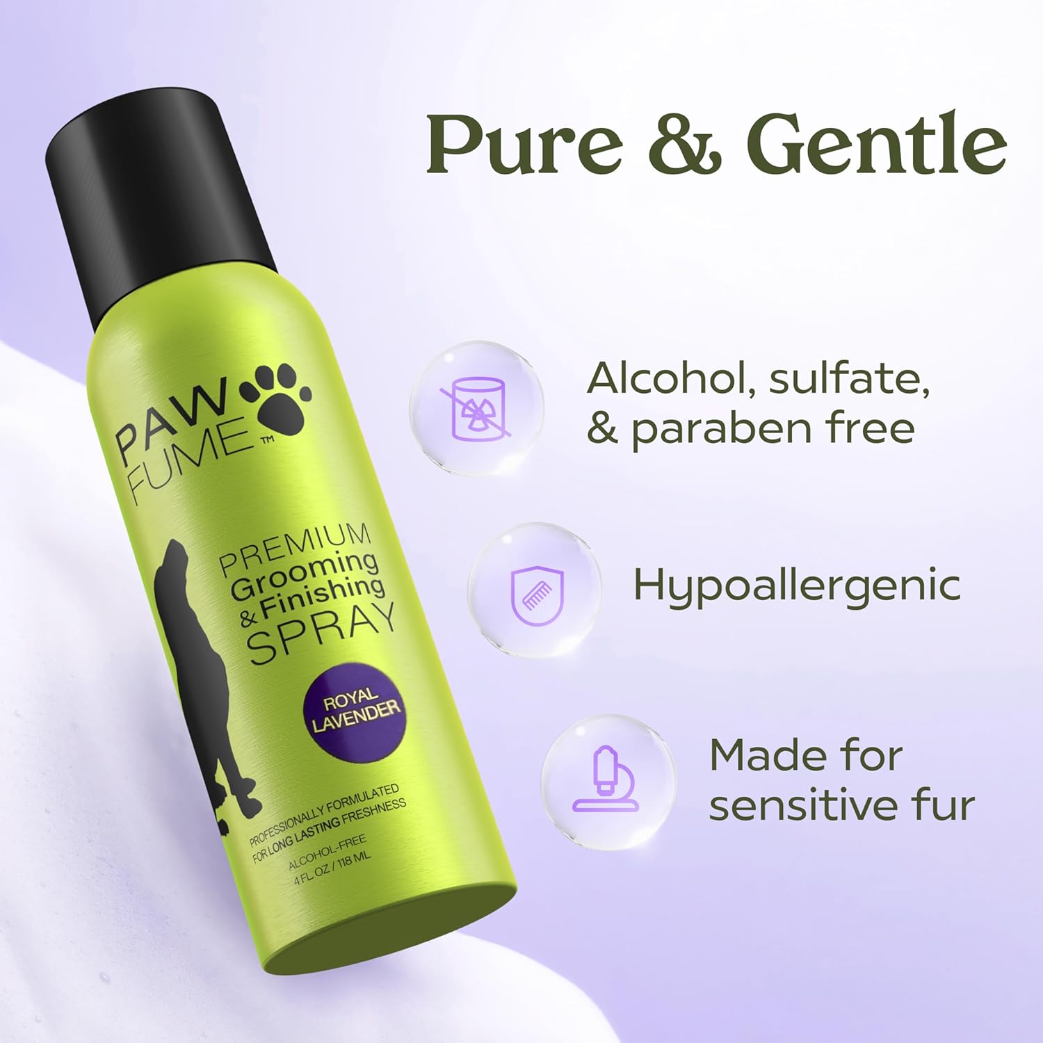 PAWFUME Dog Detangler Grooming Spray, Royal Lavender, 1-Pack – Keeps Pups Fresh All Day – Hypoallergenic, Alcohol-Free, Detangling & Moisturizing 