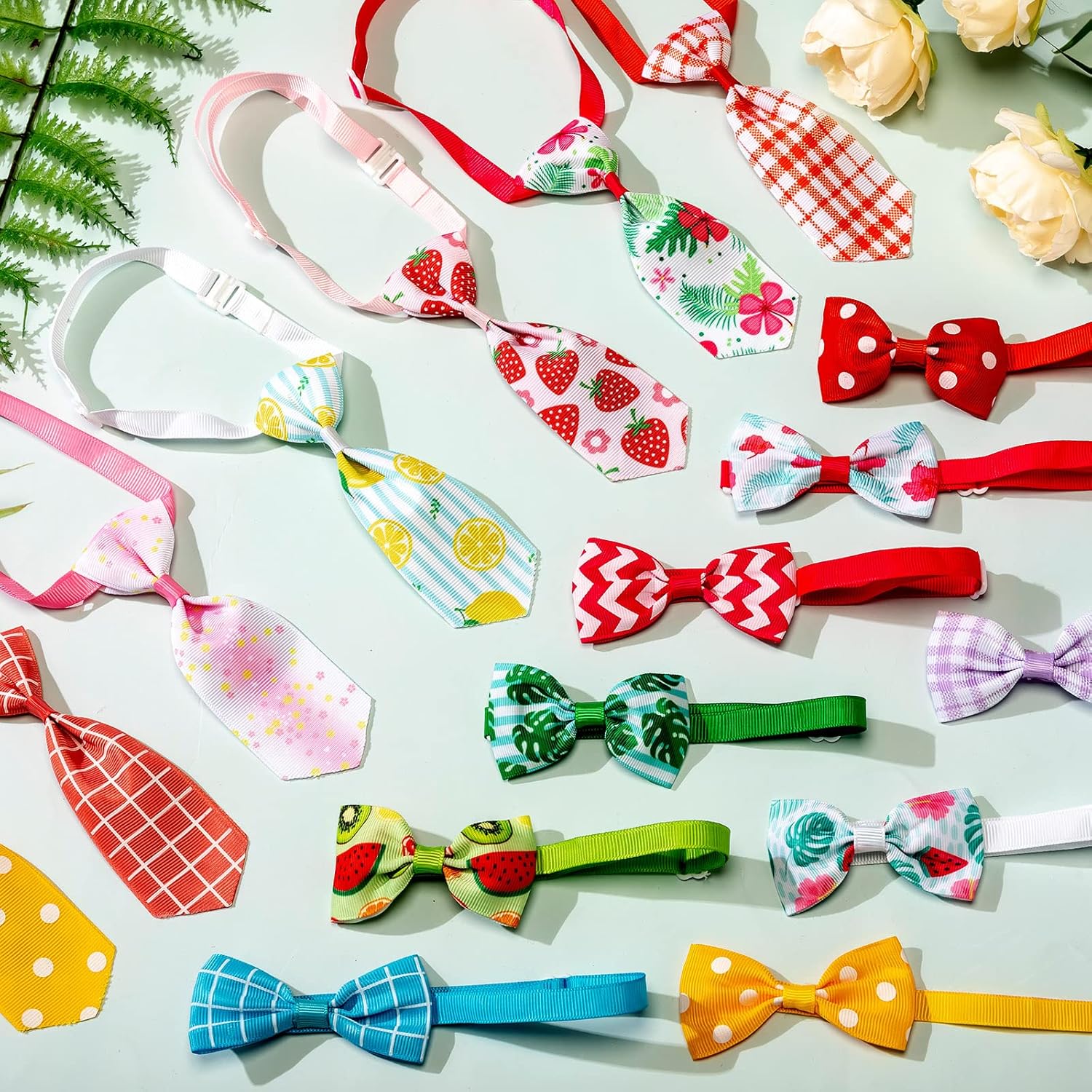 100 Pieces Dog Bow Tie Collar Set Includes 50 Neckties and 50 Bow Ties Adjustable Cat Dog Bowties Neckties for Small Medium Puppy