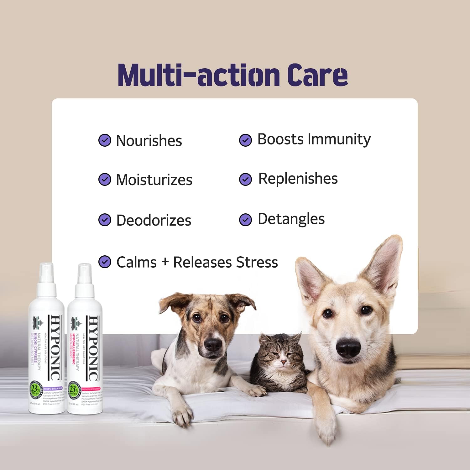 HYPONIC Hypoallergenic Hinoki Cypress Moisture Detangling Mist Spray for All Pets (Scented, 8.01 oz) - Conditioner, Detangler, De-matting, Deodorizing Perfume Spray for Sensitive Skin & Coat