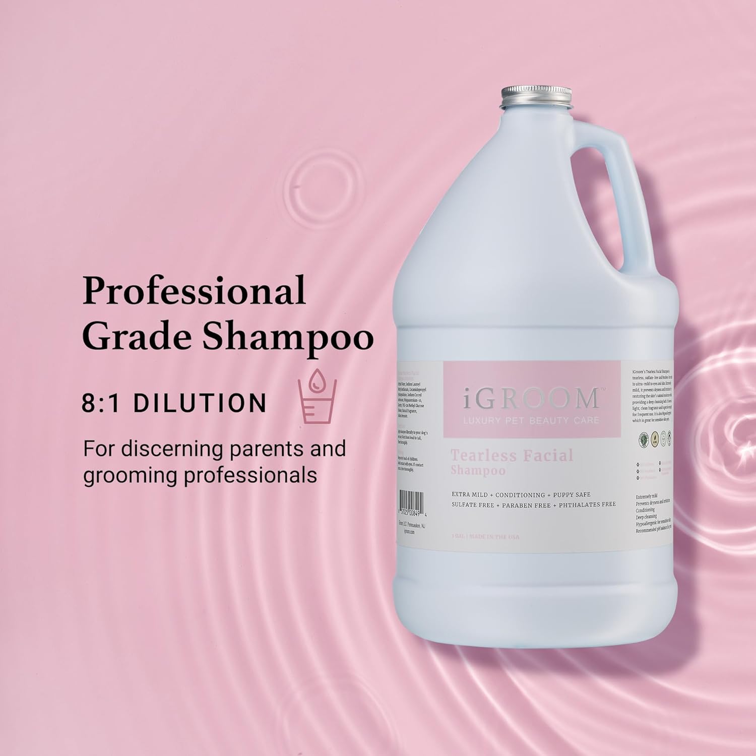 iGroom Tearless Facial Dog Shampoo, Luxury Pet Beauty Care, Ultra Mild to Eyes, Restore Skins Natural Moisture, Made in USA, Gallon