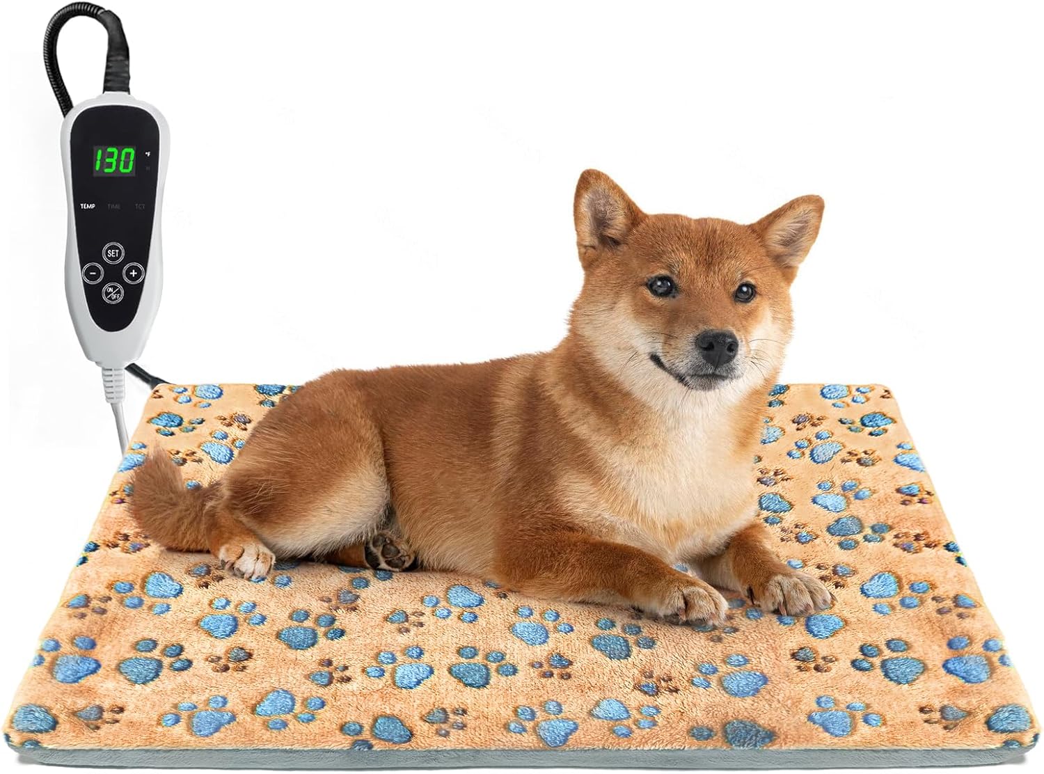 GOLOPET Dog Heating Pad 28×18 in Waterproof PVC Pet Heating Pad, Adjustable Thermostat Constant on Function, Metal Protective Tube Comes with a Plush Cotton Sleeve，Whelping Box-Apricot