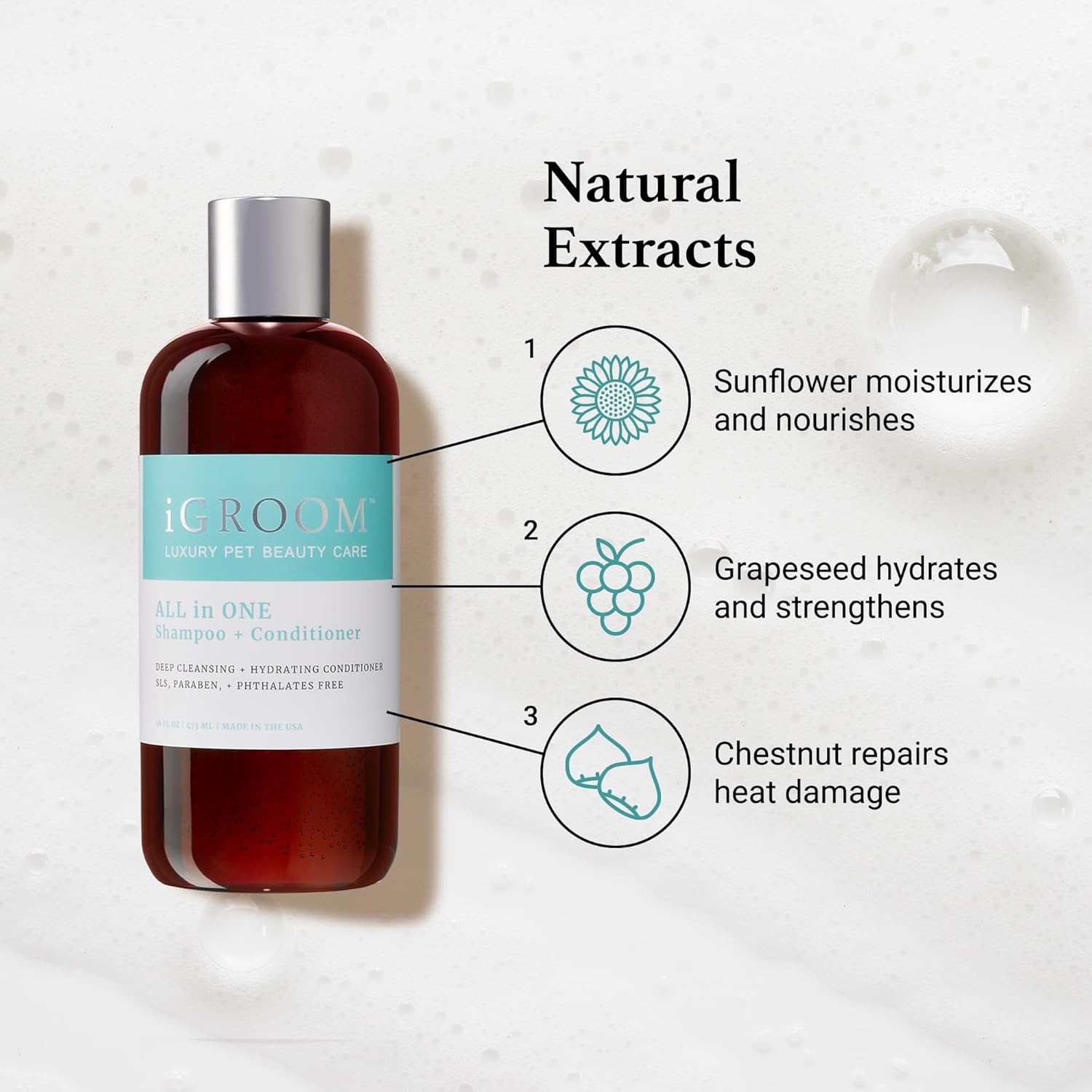iGroom All-in-One Dog Shampoo + Conditioner, Luxury Pet Beauty Care, Deep Clean All Coat Types, Hydrate and Condition Coat, Made in The USA, Gallon