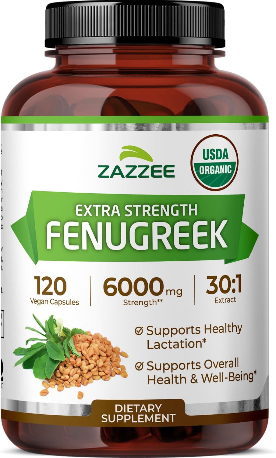 USDA Organic Fenugreek 30:1 Extract, 120 Vegan Capsules, 4 Month Supply, Breastfeeding & Lactation Support for Nursing Mothers, Organic Herbal Supplement, All-Natural, Non-GMO, Made in the USA