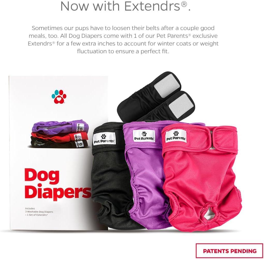 Pet Parents® Washable Dog Diapers (3pack) + Extenders® of Durable Doggie Diapers, Premium Dog Diapers Female (Small, Princess)