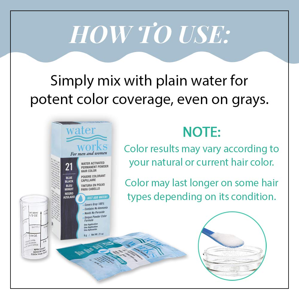 Water Works Hair Color Powder, Blue Black – Permanent Hair Dye for Root Touch-Up & Full Coverage, 3 Pack