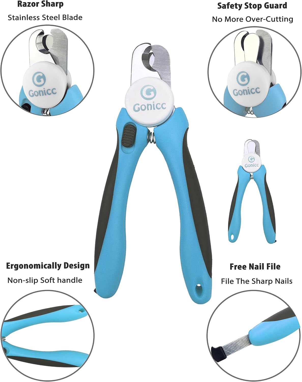 Large gonicc Dog & Cat Pets Nail Clippers and Trimmers - with Safety Guard to Avoid Overcutting, Free Nail File, Razor Sharp Blade - Professional Grooming Tool for Pets