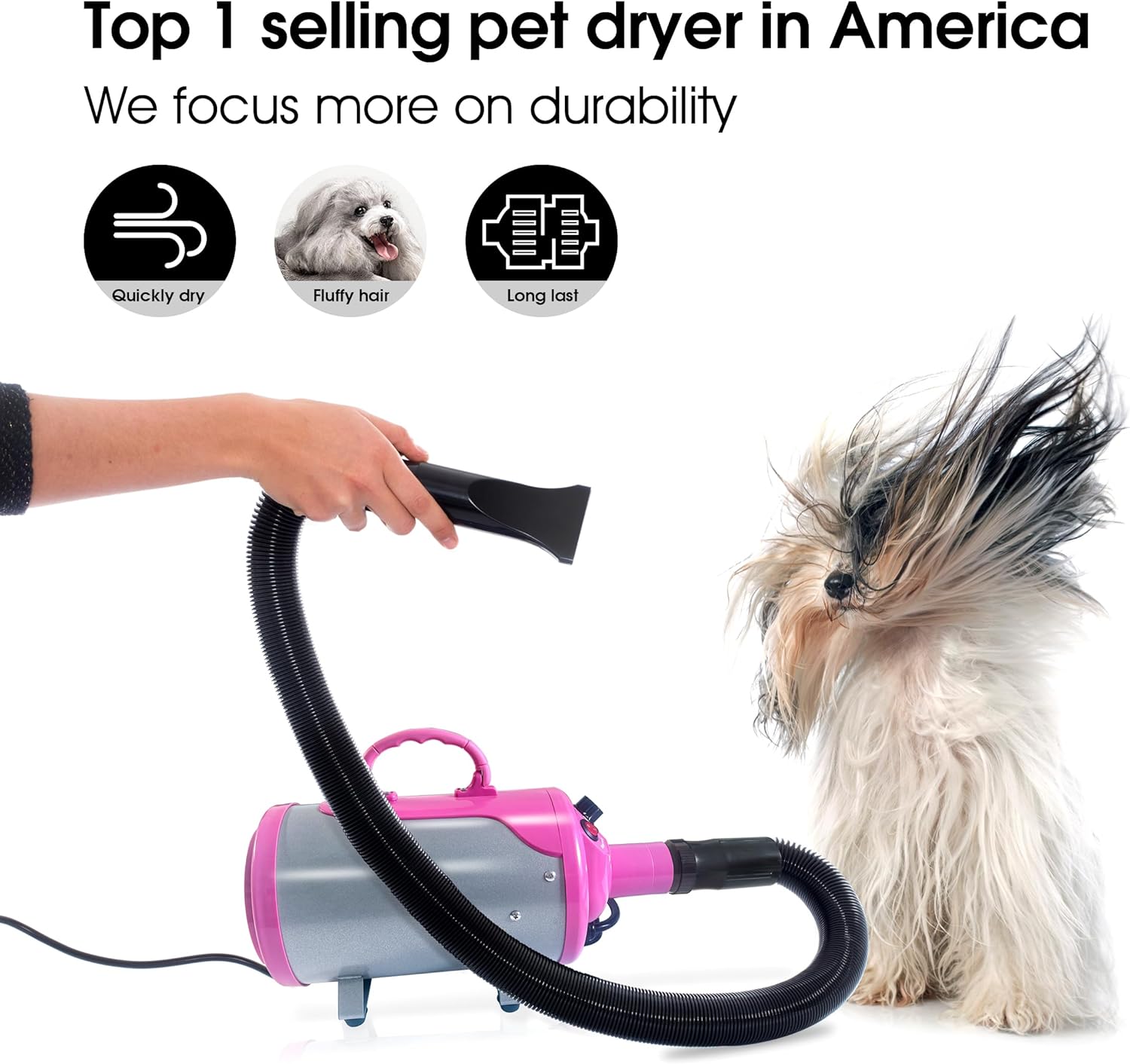 SHELANDY Groomer Partner Pet Hair Force Dryer Dog Grooming Blower with Heater (Pink)