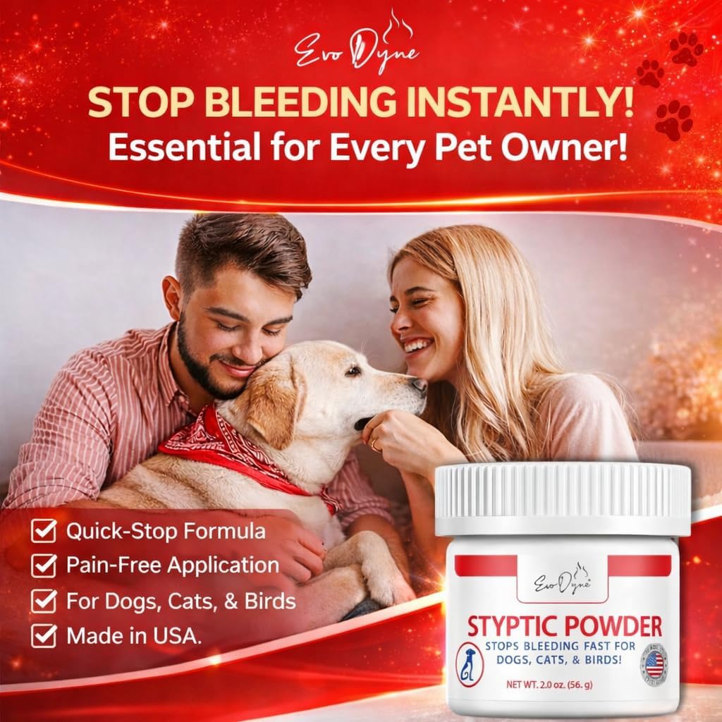 Styptic Powder for Dogs, Cats, and Birds (2 oz) by Evo Dyne | Fast-Acting Blood Stop for Pets
