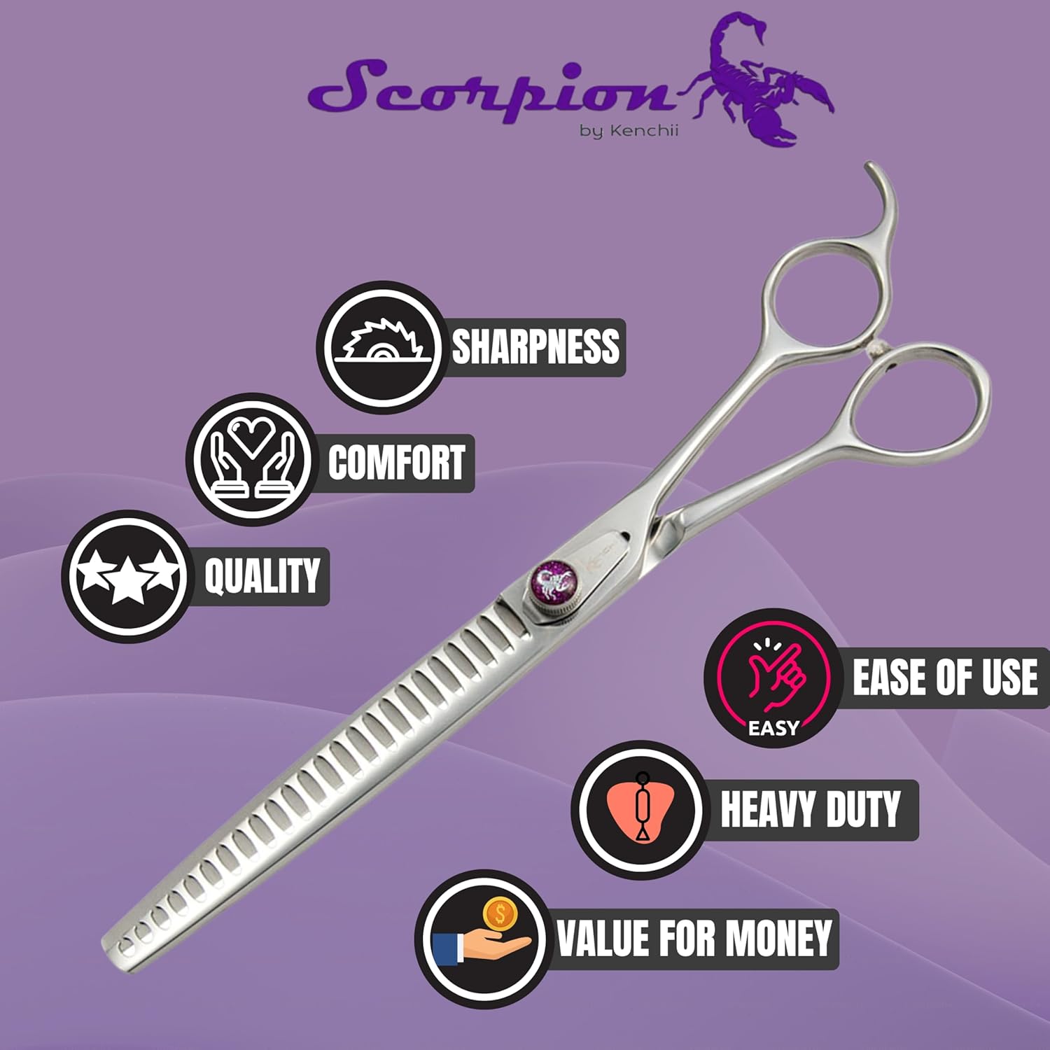 Kenchii Scorpion 24 Tooth Blending Scissors for Dogs and Pets - Premium Steel Scissors for Dog Grooming
