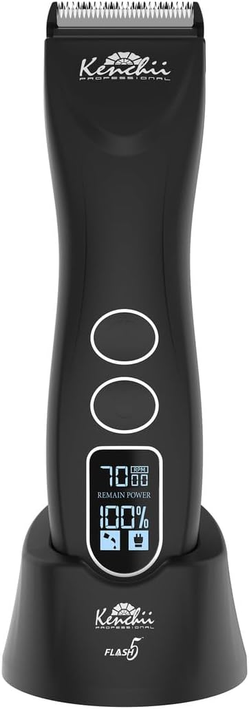 Kenchii Flash 5 Matte Black 5-in-1 Pet Grooming Clipper Digital LCD Stay-Cool Blade Precision Pet Grooming Trim