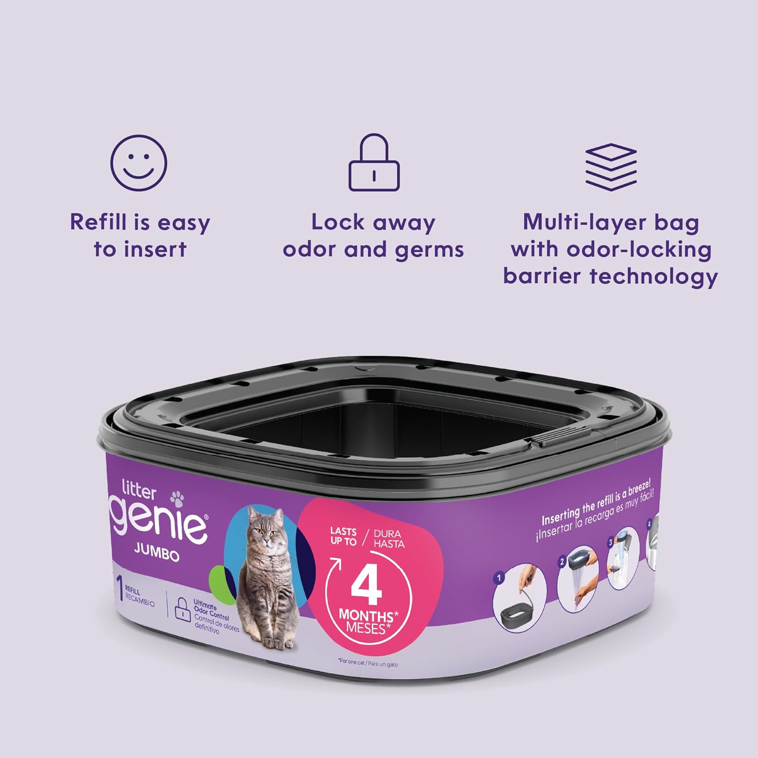 Litter Genie Refill Bags | Jumbo 2-Pack, 56 Total ft | Up to 8 Months of Supply in 2 cartridges | Ultimate Odor Control Cat Litter Bags