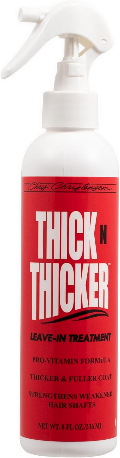 Chris Christensen Pet Thick N Thicker Leave-in Treatment, Groom Like a Professional, Pro-Vitamin Formula, Thicker and Fuller Coat, Strengthens Weekend Hair, Made in The USA, 8 oz