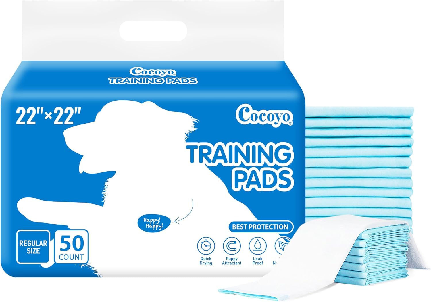 COCOYO Best Value 22"x22" Dog Training Pads 50 Count | Dog Pee Pads | Super Absorbent Puppy Pads, White