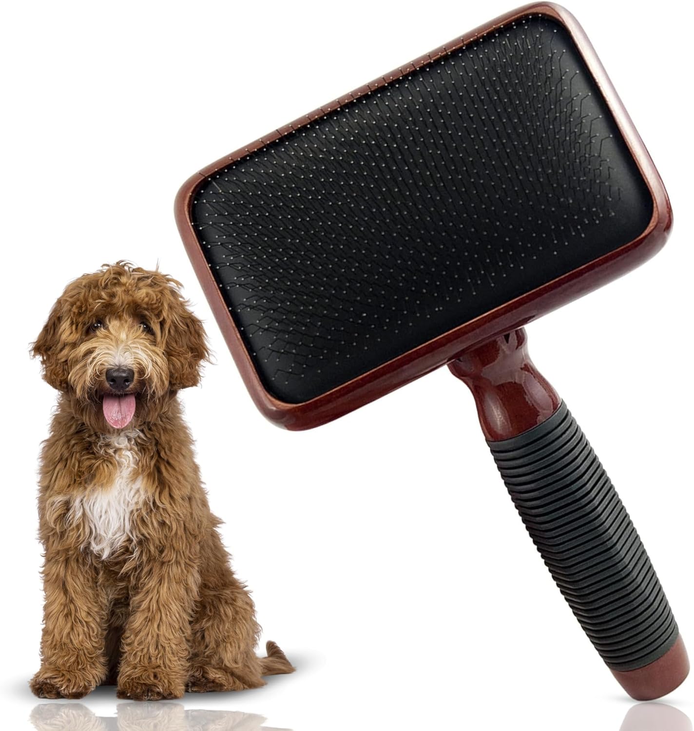 Kenchii Slicker Brush for Dogs, Professional Dog Grooming Brush for Loose Fur, Tangles, Long Short Haired, Stainless-Steel Pins, Maplewood Handle, Large