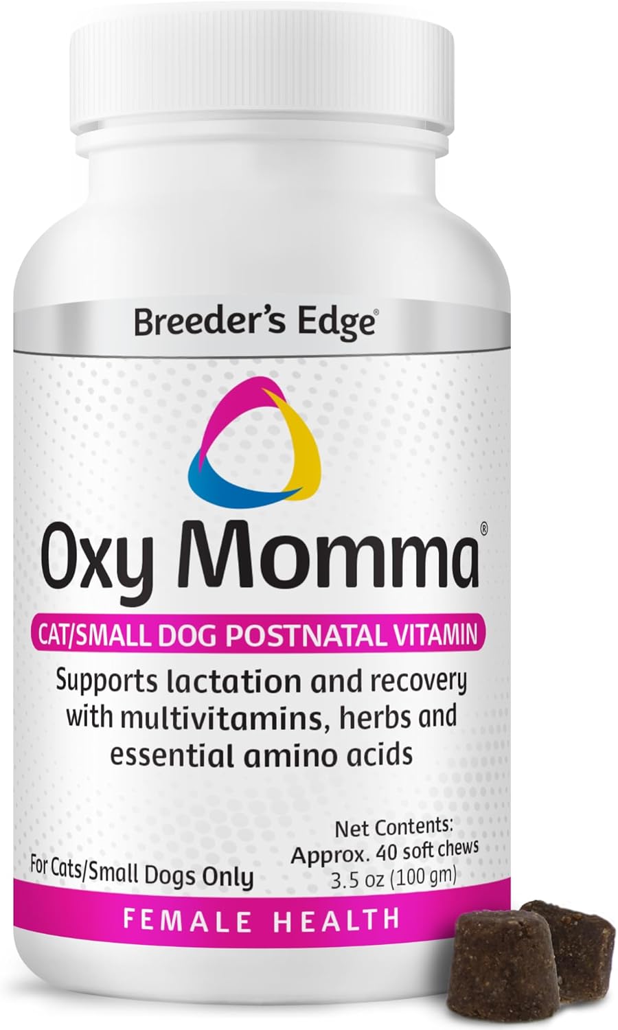 Breeder's Edge Oxy Momma Soft Chews, Postnatal Vitamin Supplement for Lactating Dogs and Cats, Supports Recovery, Hormones, and Next Pregnancy - for Small Dogs & Cats, 40ct Soft Chews