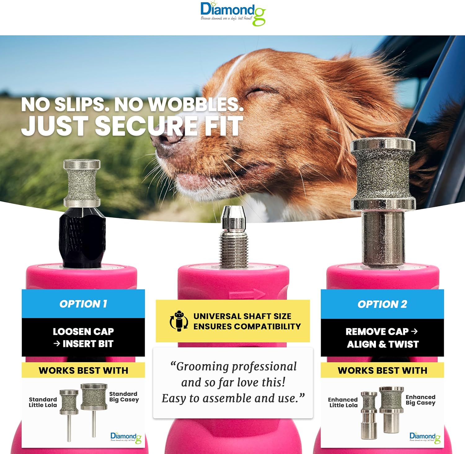 Diamondg Cordless Dog Nail Grinder with Quiet Sound & LED Tip for Large & Small Dogs, 4hrs. Runtime - Electric Dog Nail Trimmer, Heavy Duty Rotary Tool Alternative to Toenail Clippers & Filers