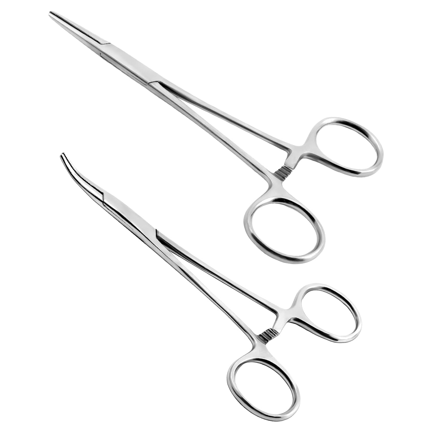 Ainiv 2 Piece Hemostat Curved and Straight Stainless-Steel Self-Locking Fishing Forceps Piercing Remover Tool Piercing Grabber Tool for Nurses Pet Grooming Care Fishing DIY Crafting(5")