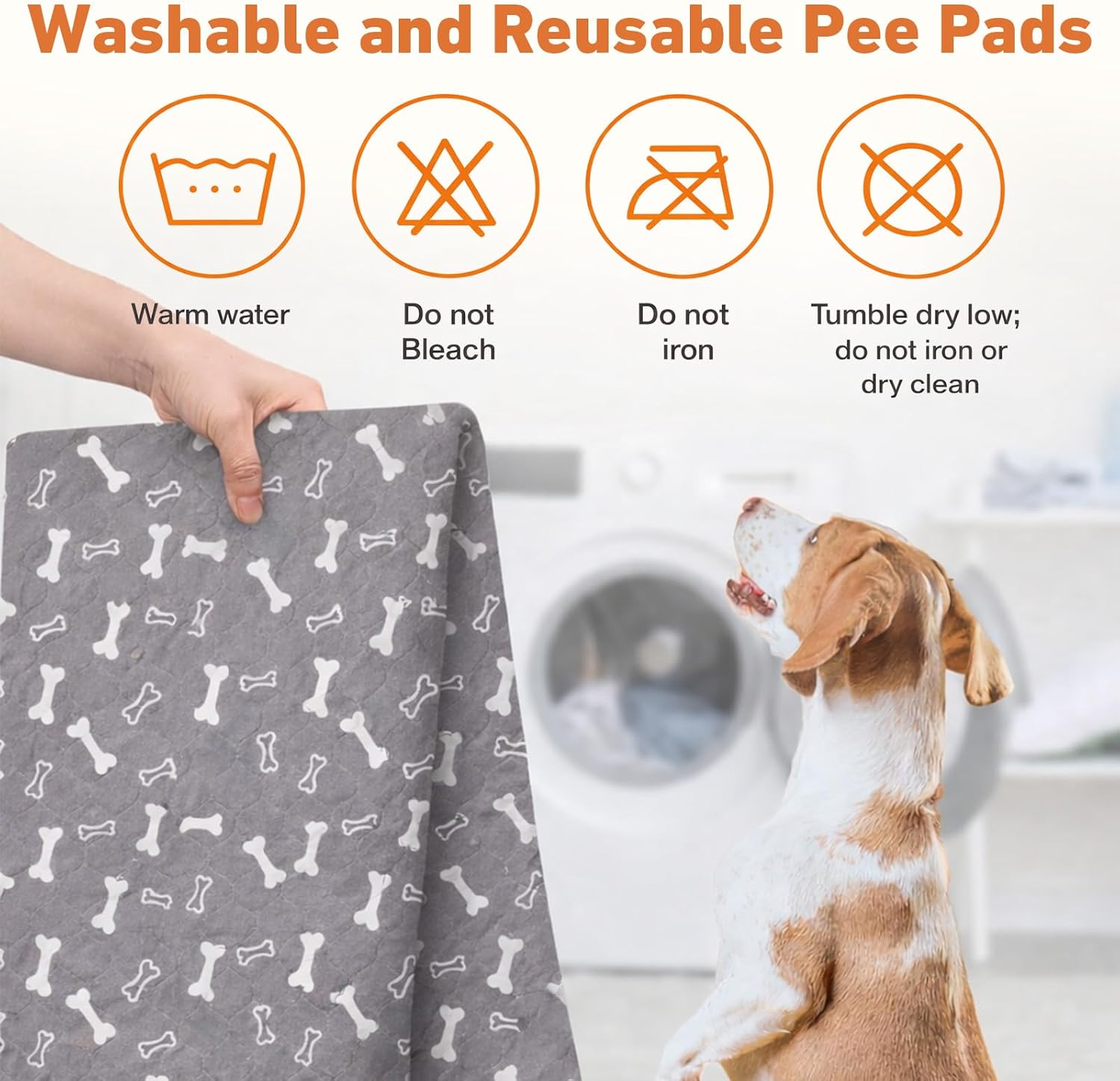 Puppy Pads with Pheromones, Washable Pee Pads for Dogs, Reusable Pee Pads for Dogs, Waterproof and Leak-Proof, Non-Slip Base Training Pads Suitable for Home,Travel and Dog Crates(Brown Bones,M)