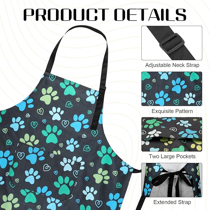 Dog Grooming Waterproof Apron with 2 Pockets, Cute Animals Puppy Dog Pets Apron