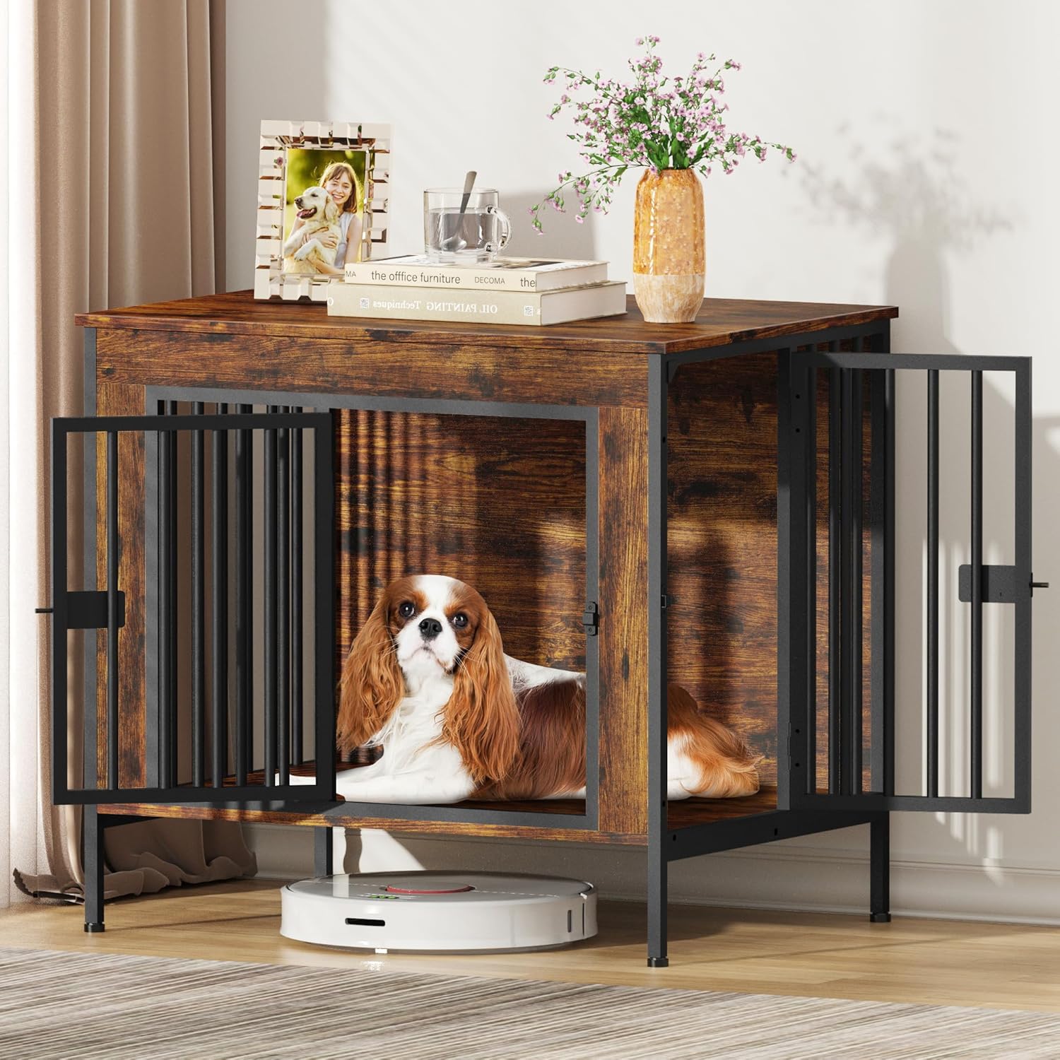 EasyCom Dog Crate Furniture for 1 or 2 Dogs, Heavy Duty Single/Double Dog Crates for Small/Medium/Large Dogs, 