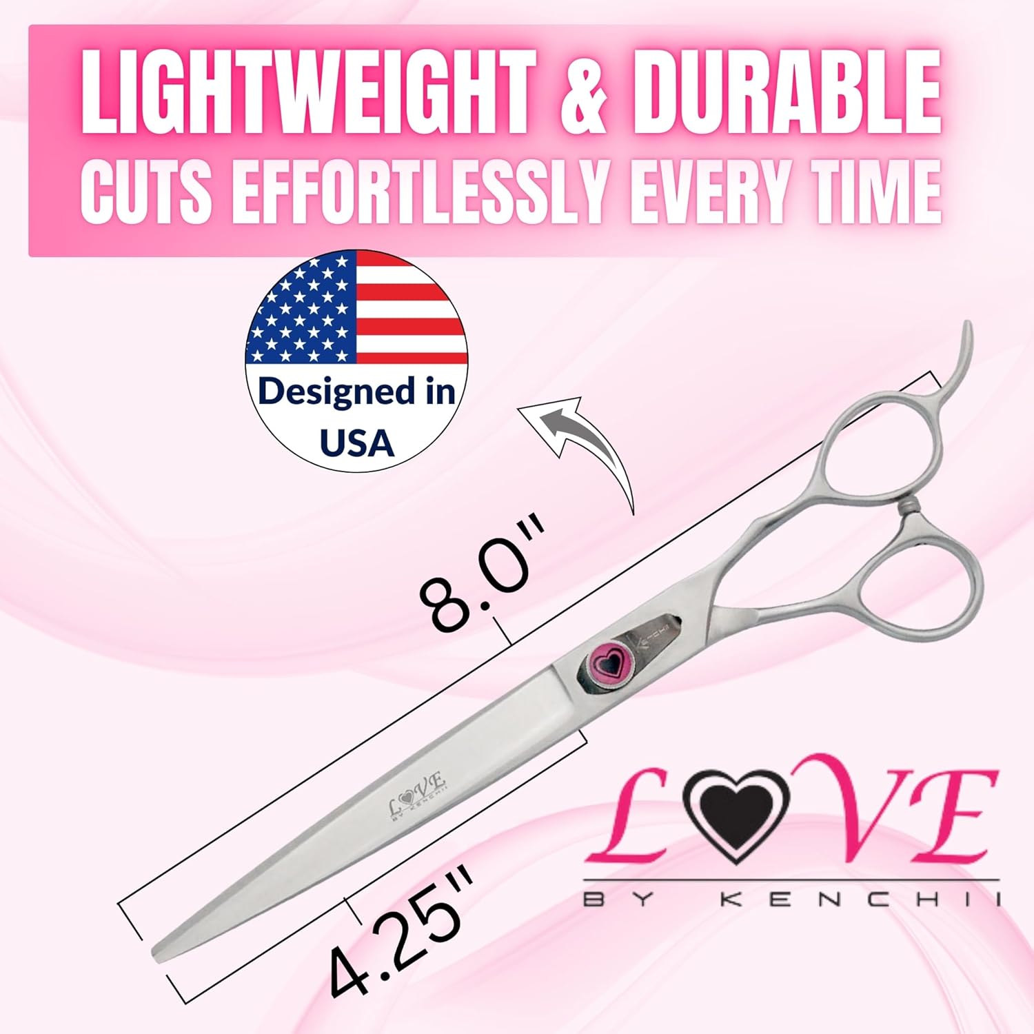 Kenchii Love Dog Grooming Scissors, 8 Inch Straight Shears, Dog Scissors for Grooming