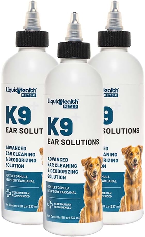 LIQUIDHEALTH Pets K9 Dog Ear Cleaner Wash Solutions - Infection Cleaning Hygiene Treatment Liquid Drops for Dogs