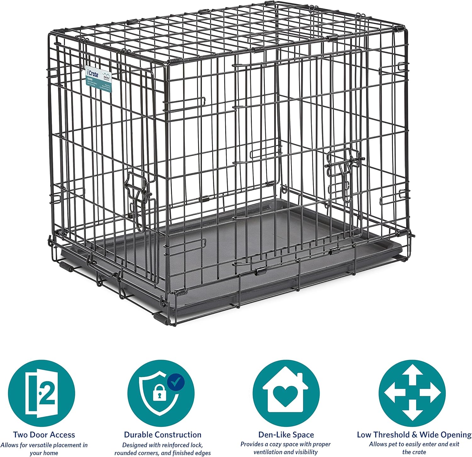 Midwest Homes for Pets 24-Inch crate for Small Breeds, 12-20 lbs, Double Door Folding Dog Crate with Divider Panel,