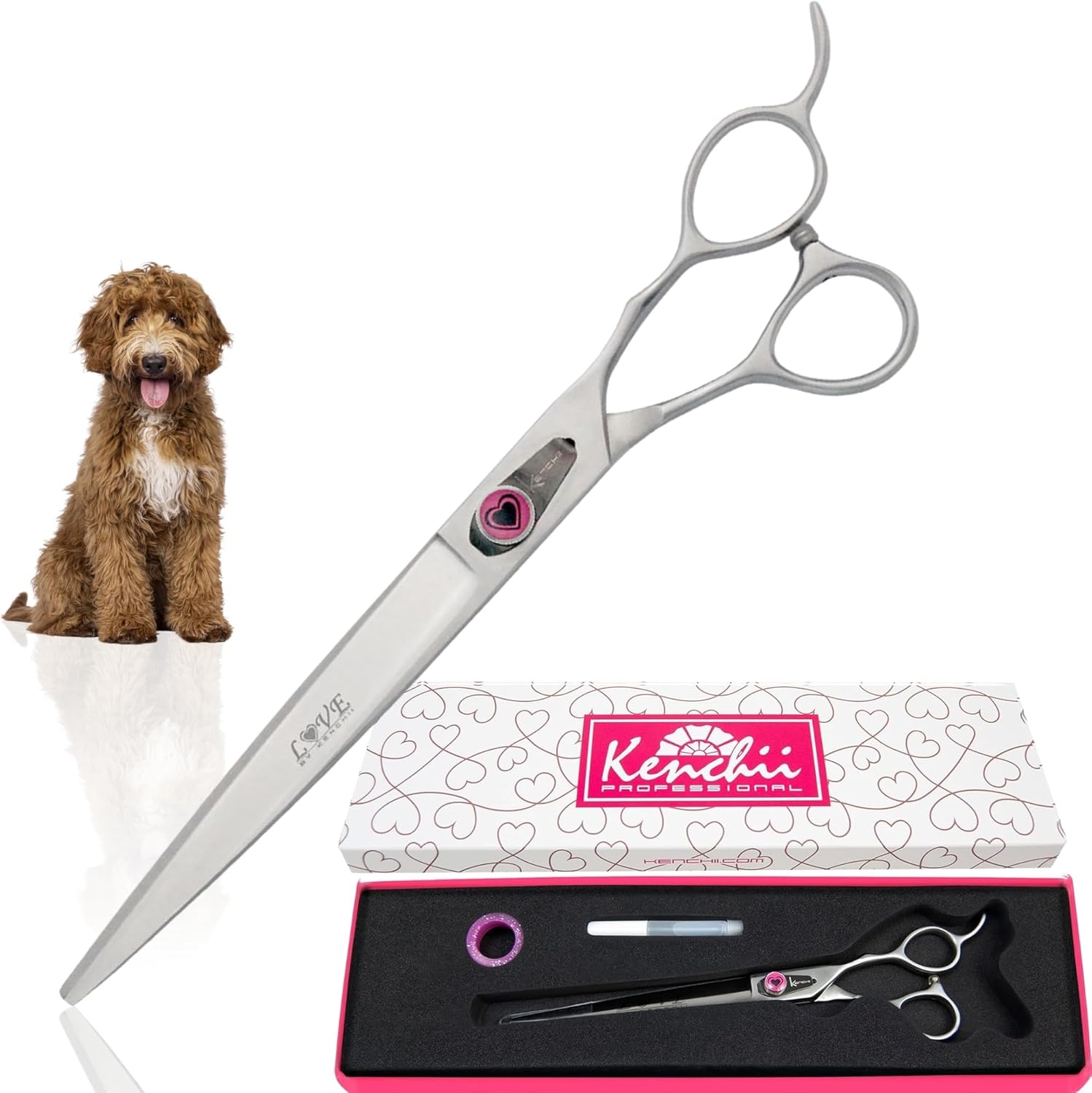 Kenchii Love Dog Grooming Scissors, 8 Inch Straight Shears, Dog Scissors for Grooming