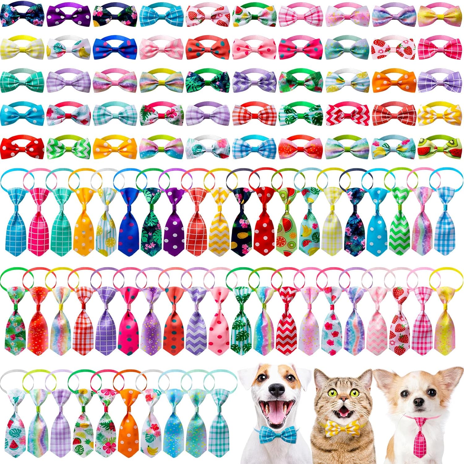 100 Pieces Dog Bow Tie Collar Set Includes 50 Neckties and 50 Bow Ties Adjustable Cat Dog Bowties Neckties for Small Medium Puppy