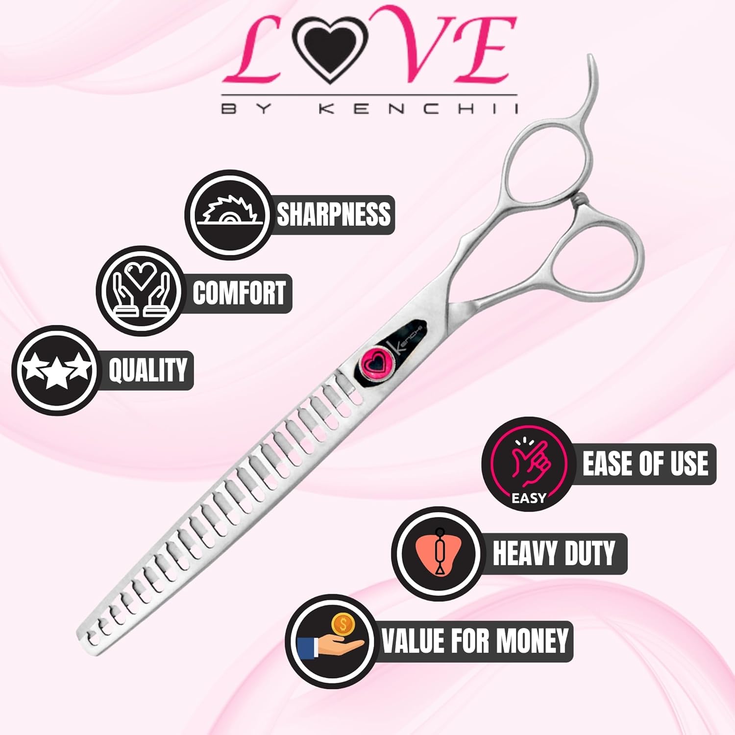 Kenchii Love Dog Grooming Scissors, 22 Tooth Blender Shears, Dog Scissors for Grooming