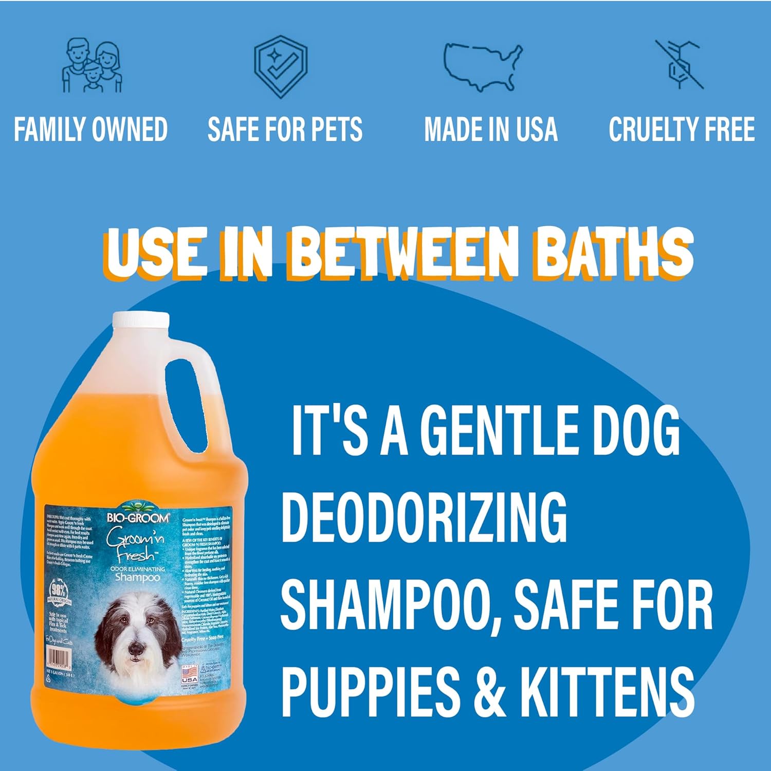 Bio-Groom Groom'n Fresh Dog Shampoo - Odor Eliminating, Dog Bathing Supplies, Puppy Wash, Cat Grooming Supplies, Cruelty-Free, Product Made in USA - 1 Gallon