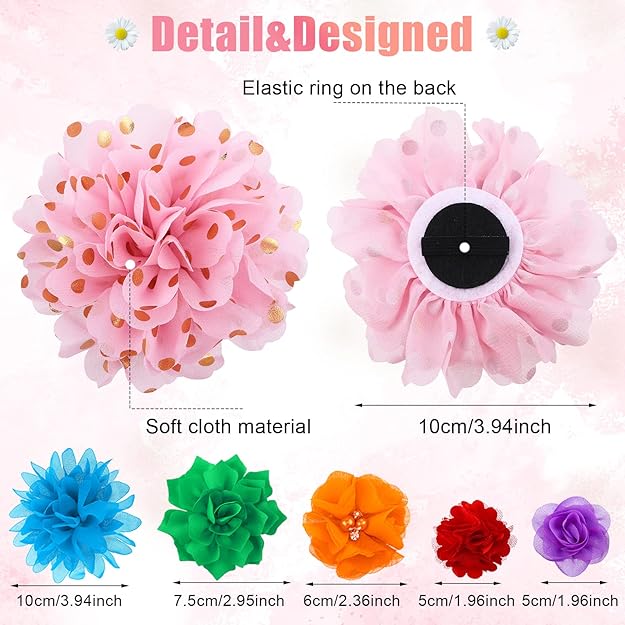 120 Pcs Dog Collar Flower Bow Accessories Bulk Multi Color Dog Charms Bow Tie Soft Chiffon Pet Flower Bows Charms for Small Medium Large Puppy Dogs Cat Grooming