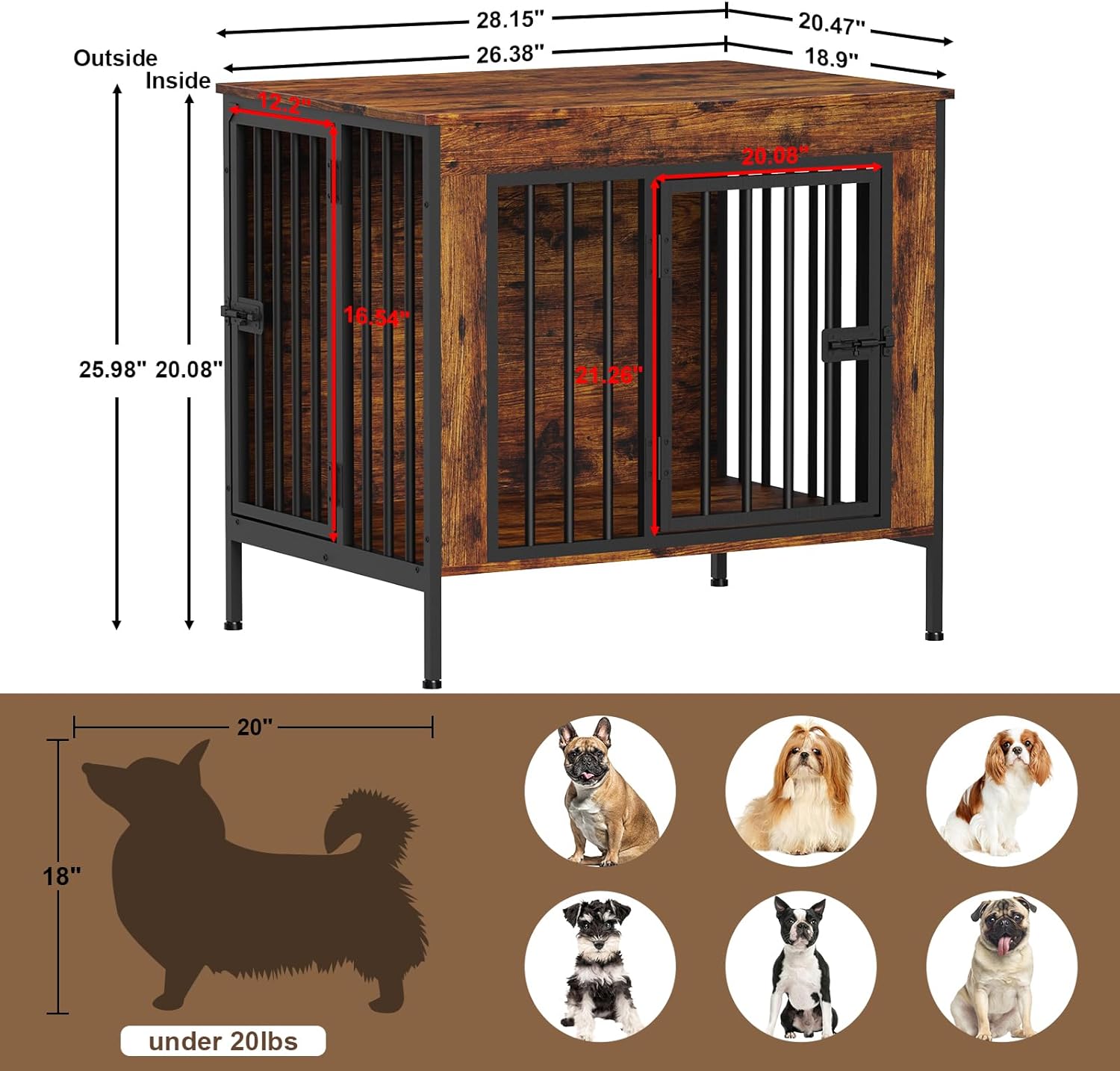 EasyCom Dog Crate Furniture for 1 or 2 Dogs, Heavy Duty Single/Double Dog Crates for Small/Medium/Large Dogs, 