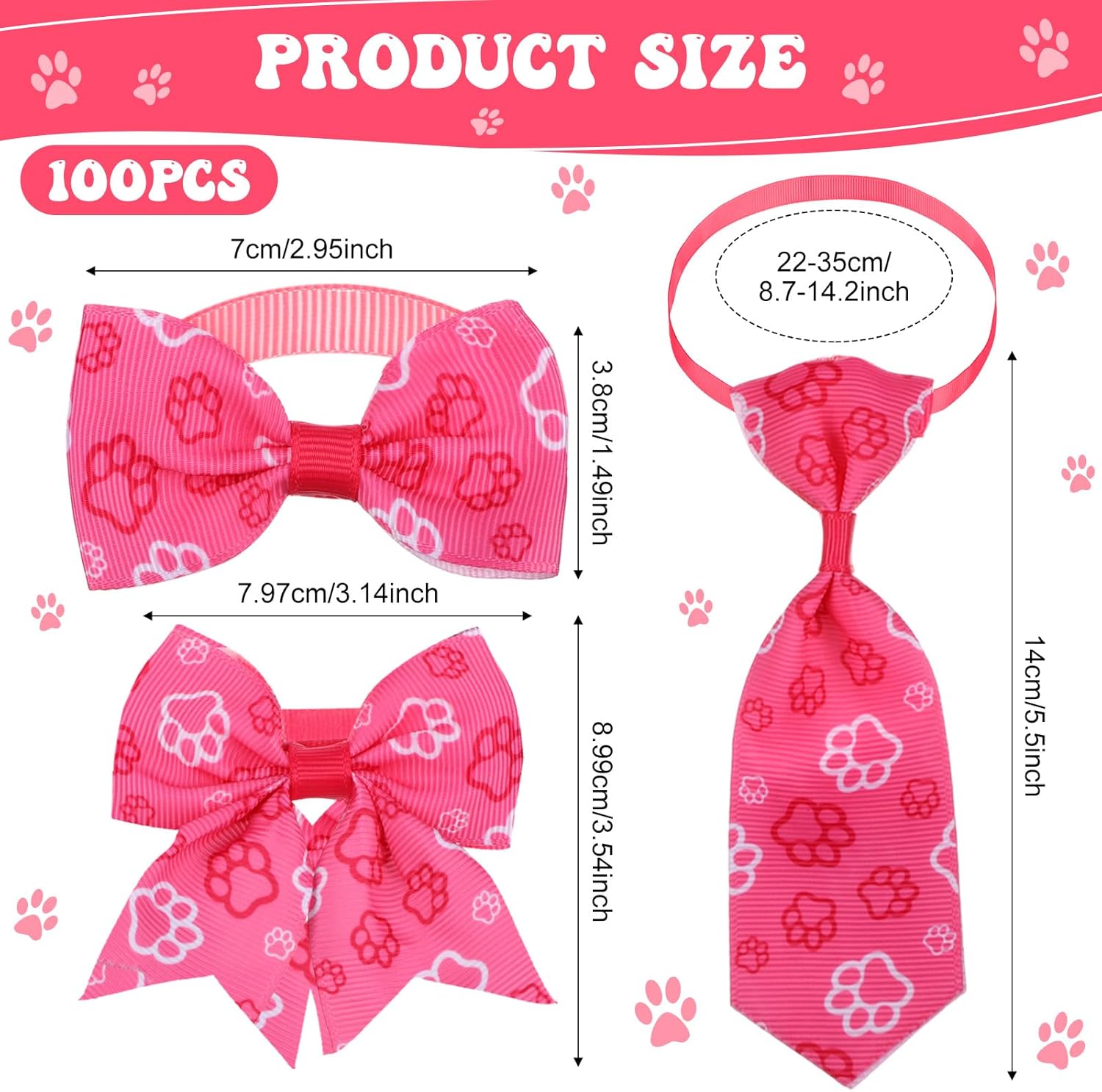 100 Pieces Dog Bow Tie Collar Set Include 40 Dog Neckties, and 30 Puppy Bowties, 30 Collar Flowers, Adjustable Pet Ties Grooming for Small Medium Pets