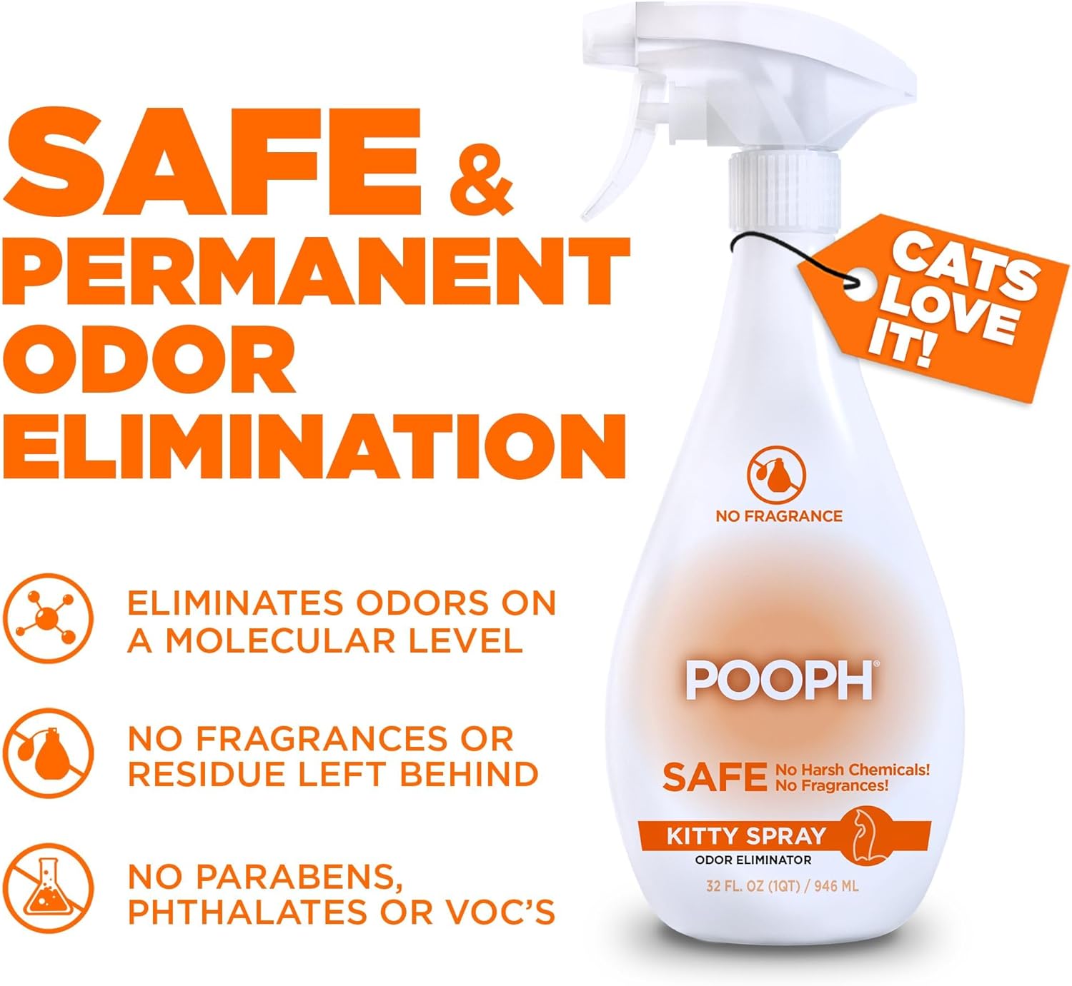 POOPH Pet Odor Eliminator Kitty Litter Box Deodorizer - 2-32oz Bottles - Dismantles Odors on a Molecular Basis, Cats, Freshener, Eliminator, Urine, Poop, Pee, Deodorizer, Fresh, Clean