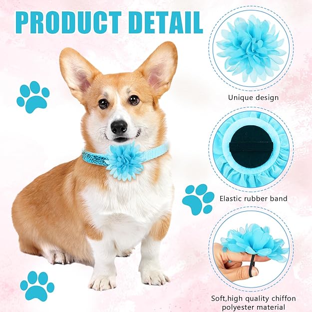 120 Pcs Dog Collar Flower Bow Accessories Bulk Multi Color Dog Charms Bow Tie Soft Chiffon Pet Flower Bows Charms for Small Medium Large Puppy Dogs Cat Grooming