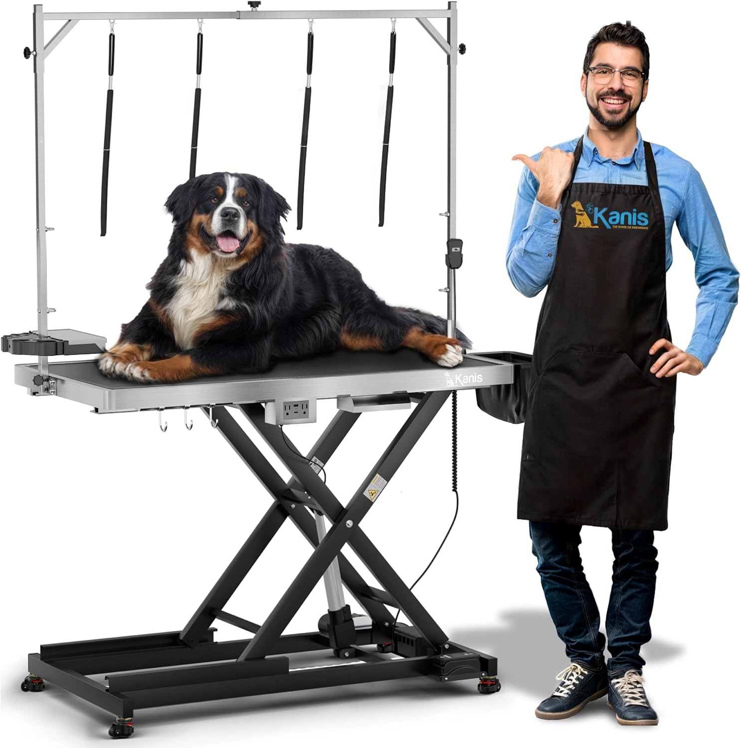 KANIS Professional Electric Dog Grooming Table - Heavy Duty, Height Adjustable Pet Grooming Table w/Leveling Wheels, Grooming Arm